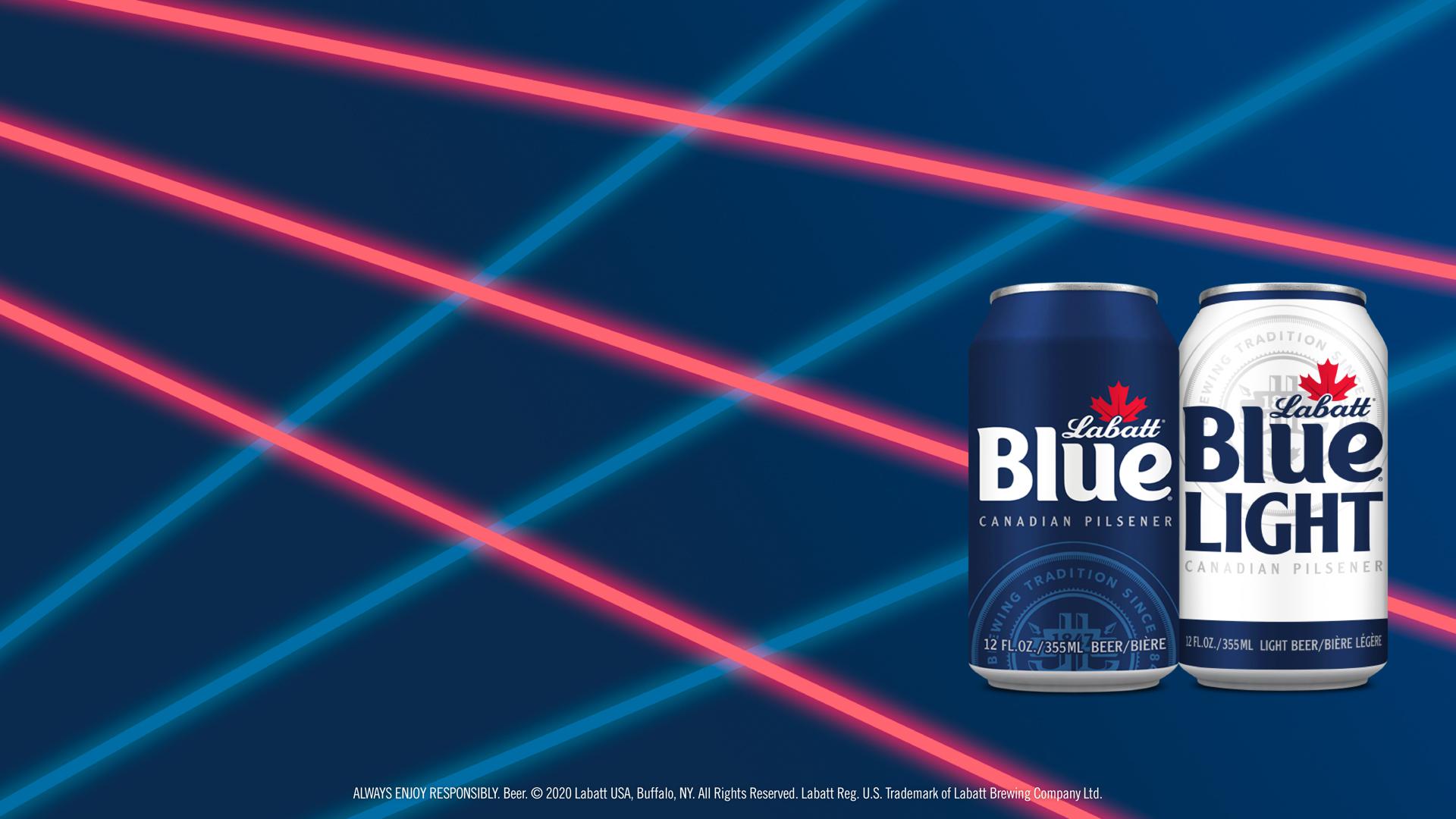Blue and Blue Light Cans in front of an ’80s Lasers Background